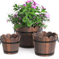 Wooden Bucket Barrel Planters, Rustic Patio Planters Flower Pots for Plants Indoor Décor, Set of 3