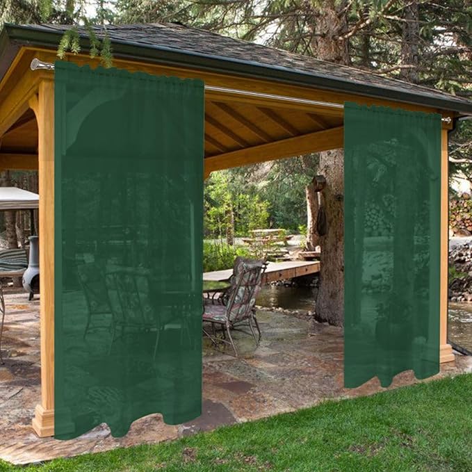 SpaceDresser Waterproof Outdoor Sheer Curtains for Patio - 4 Panels Rod Pocket Indoor Voile Sheer Curtain for Living Room,52W x 108L inch, Foliage Green