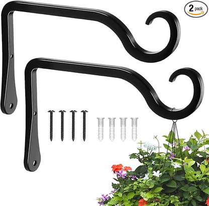 BOLITE Plant Hangers, 6 Inch Hanging Plant Brackets Outdoor Indoor, Wall Hooks for Hummingbird Feeders, Bird Feeders, Planters, Lanterns, Wind Chimes, Home Decor, 2 Pack, Black, Gifts for Women Men