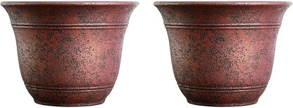 The HC Companies Sierra Round Self-Watering Pot - Lightweight Plastic Planter for Herbs & More - Durable Plant Pots for Indoor Plants & Outdoor Plants (16” Rustic Redstone, Pack of 2)