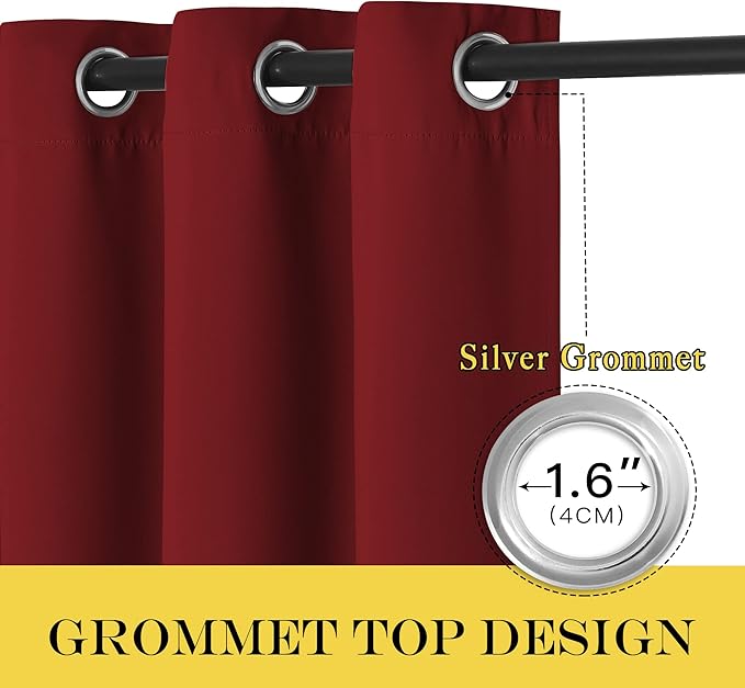 NICETOWN Burgundy Blackout Curtain Grommet - Thermal Insulated Solid Grommet Blackout Curtain/Panel/Drape for Living Room (1-Pack, 52 by 45-inch, Burgundy Red)