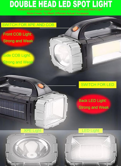 SUYOOULIN Solar Rechargeable LED Soptlight Flashlight, Super Bright 7000LM Handheld LED Searchlight, Multifunctional Camping Lantern Light, 8 Light Modes, Waterproof IPX4, for Emergency, Home