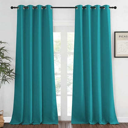NICETOWN Blackout Window Curtain 90 inch Length - Room Darkening Thermal Insulated Grommet Large Window Treatment Light Blocking for Bedroom/Doorway (Peacock Teal, 1 Panel, W52 x L90)