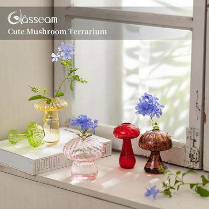 Planter Vase, Borosilicate Glass Mushroom Terrarium, Assorted Colors