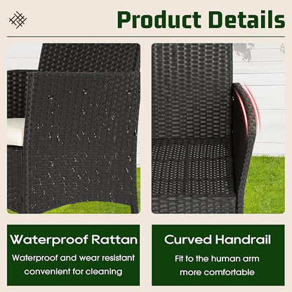 FDW | 4-Piece Patio Furniture Set | Black | Outdoor Wicker Furniture with Coffee Table | Modern Rattan Chairs Conversation Set | Outdoor Seating | Weather-Resistant | for Porch, Garden, Lawn