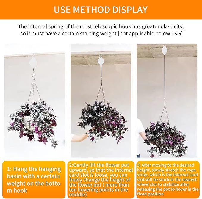6PCS Retractable Plant Pulley Hanger - Adjustable Height Hook for Hanging Flower Baskets, Pots & Bird Feeders(6Pcs-White)