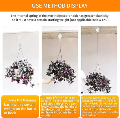 5PCS Plant Pulley System - Retractable & Adjustable Hanger for Indoor/Outdoor Use， Heavy Duty Pulley Hook for Hanging Baskets, Flower Pots, Plants, and Bird Feeders(5Pcs-White)