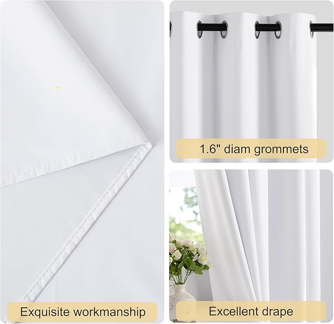 NICETOWN 100% Blackout Door Curtain 80 inch Thermal Insulated Room Darkening Privacy Doorway Curtain Window Treatment, Room Divider Closet Shade, 1 Panel, 46W x 80L, Pure White