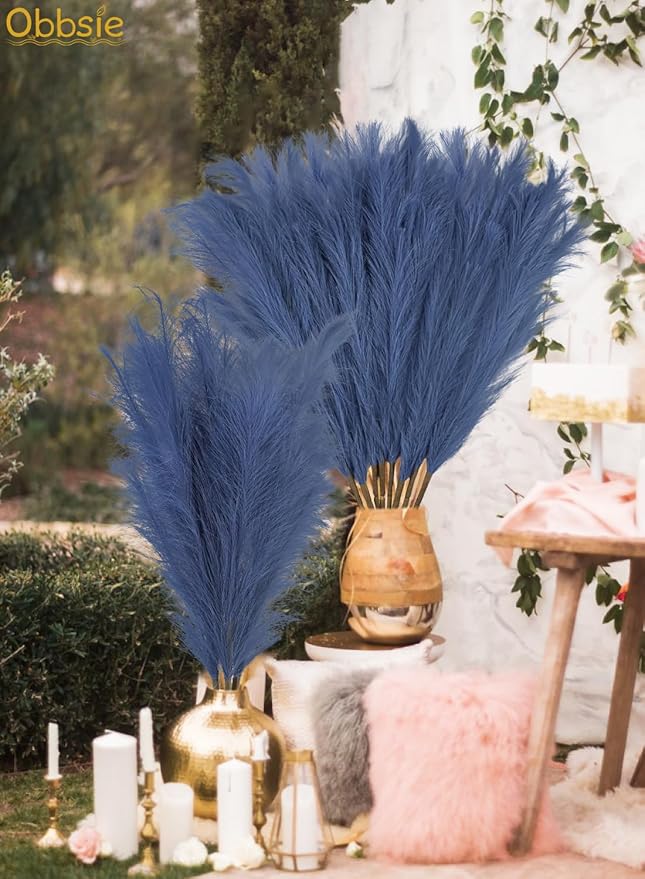 Faux Pampas Grass Stems, 8 Pack, 35 Inch Blue Silk Decor
