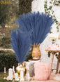 Faux Pampas Grass Stems, 8 Pack, 35 Inch Blue Silk Decor