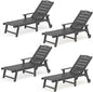 LUE BONA Outdoor Chaise Lounge Chairs Set of 4, HDPS Chaise Lounger, 5 Positions Adjustable Lounge Chairs, Pool Lounge Chair with Wheels for Poolside, Dark Gray