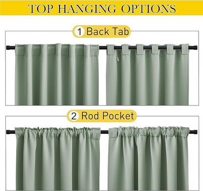 NICETOWN 2 Panels Outdoor Curtains for Patio Waterproof 108 inches Long, Windproof Thermal Insulated Top & Bottom Pocket & Back Tab Blackout Drapes with Rope for Fixed, Sage Green, W52 x L108
