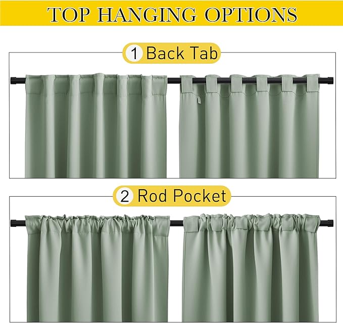 NICETOWN 2 Panels Outdoor Curtains Waterproof Pocket & Back Tab on Top & Bottom, Thermal Insulated Windproof Sun Blocking Outside Privacy Drapes for Patio with Fixed Rope, W84 x L95, Sage Green