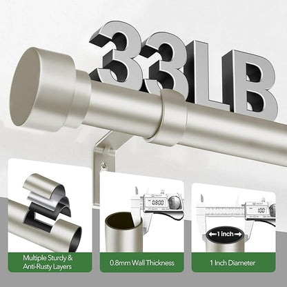 Time Forest Curtain Rods for Windows 48 to 84, 1 Inch Adjustable Heavy Duty Long Window Drapery Rods with End Caps, Indoor Outdoor Curtain Rod for Patio Bedroom, Size 32" - 90", Brushed Nickel