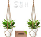 Jute Macrame Plant Hanger Indoor Set of 2 Hanging Planter Basket Flower Pot Holder with Decorative Wood Beads & No Tassels for Indoor Outdoor Boho Home Decor, 35 Inch Brown (Pots Not Included)