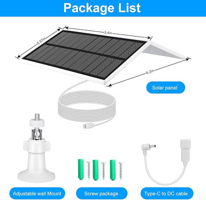 Solar Panel for Ring Camera Spotlight Cam Plus/Pro(Battery) & Stick Up Cam/Pro Battery,4W 5V 10ft Long Cable with USB-C to Barrel Plug Adapter (White,Camera is not Included)