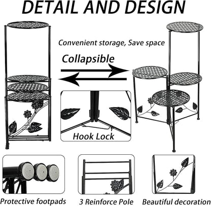 Plant Stand Indoor Outdoor, 3/4 Tier 30" Tall Metal Flower Pot Holder Shelves for Multiple Plants, Multi Tiered Planter Rack Display Shelf for Patio Garden Living Room Corner(Black)