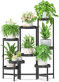 iDavosic.ly 8 Tier Folding Plant Stand Indoor Outdoor with Plastic Tray, Tiered Corner Flower Holder Shelf, Metal Orchid Display Rack for Patio Porch Living Room Garden Balcony, Modern Black