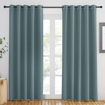 NICETOWN Blackout Greyish Blue Curtain for Living Room - Grommet Solid Thermal Insulated Sound Dampening Doorway Window Curtain Drape for Bedroom/Sliding Door (1 Panel, W66 x L84)
