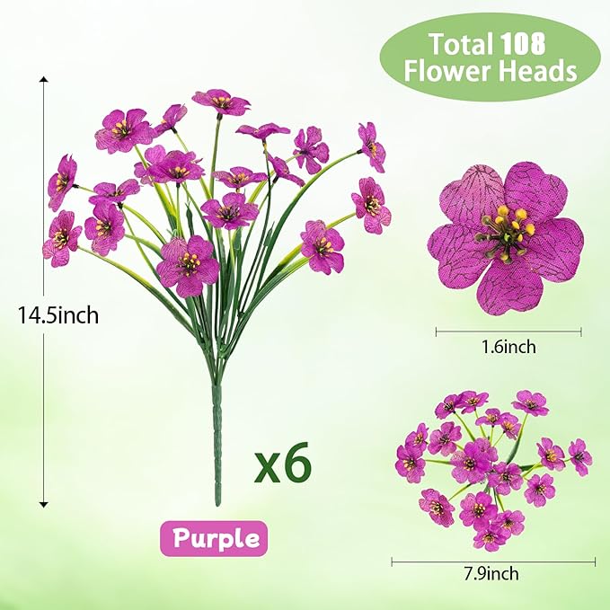 MACTING Artificial Flowers for Outdoors Fake Flowers UV Resistant No Fade Faux Plastic Plants for Planters Garden Patio Porch Porch Window Box Home Outside Spring Decorations (Purple)