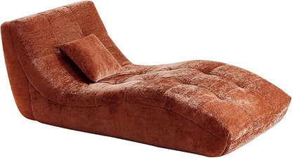 Chaise Lounge Chair with Curved Back, Modern Upholstered Recliner Sofa, Tufted Accent Lounger Comfortable Lazy Chair for Bedroom, Apartment (Orange)