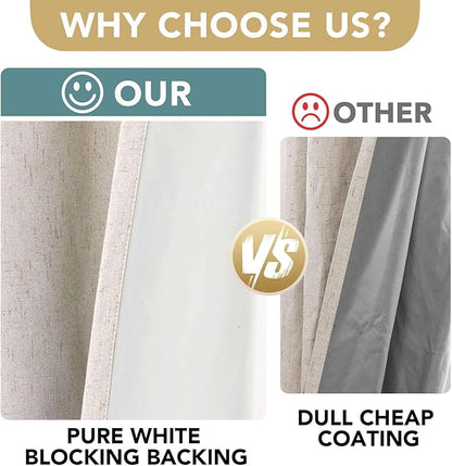 H.VERSAILTEX Blackout Linen Curtains, 100% Blackout Drapes Textured Blackout Curtains with White Thermal Insulated Liner, Grommet Top Curtains Living Room (2 Panels, 42 x 84 Inch, Natural)