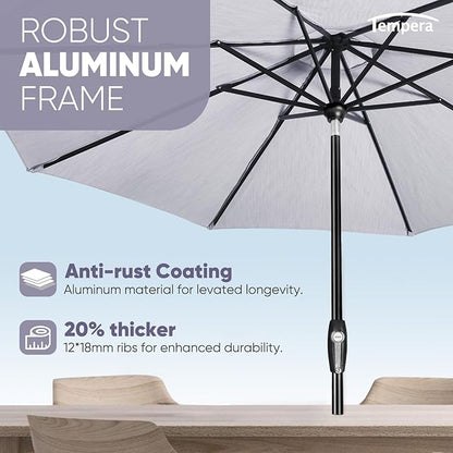 Tempera Patio Market Outdoor Table Umbrella with Auto Tilt and Crank, Large Sun Umbrella with Sturdy Pole & Fade Resistant Canopy, Easy to Set