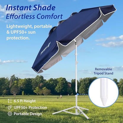 AMMSUN Shade Umbrella, Premium Portable Umbrella with Stand, 6.5ft Lightweight Free Standing Canopy for Sporting Games, Adjustable Instant Sun Protection and Easy to Carry, Navy Blue
