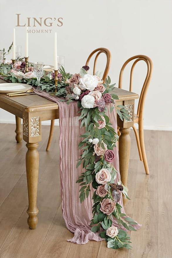Artificial Flower Garland in Dusty Rose and Mauve, 72-Inch Silk Eucalyptus