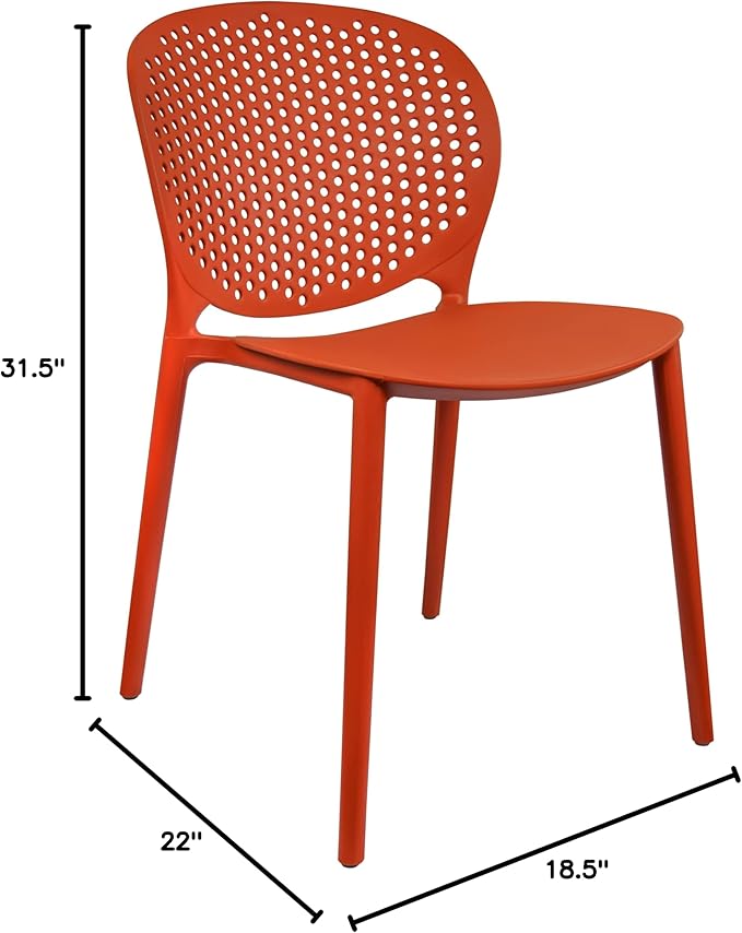 Patio Dining Chairs, Stackable Orange Plastic Set of 2