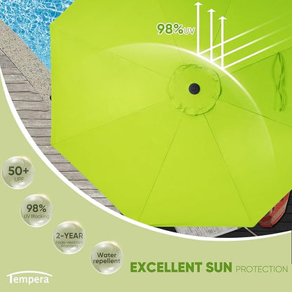Tempera Patio Market Outdoor Table Umbrella with Auto Tilt and Crank, Large Sun Umbrella with Sturdy Pole & Fade Resistant Canopy, Easy to Set