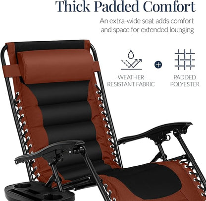 Best Choice Products Oversized Padded Zero Gravity Chair, Folding Outdoor Patio Recliner, XL Anti Gravity Lounger for Backyard w/Headrest, Cup Holder, Side Tray, Polyester Mesh - Rust/Black