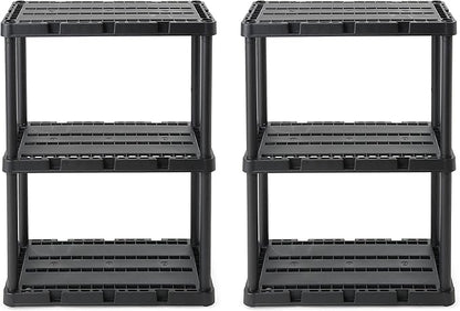 Gracious Living 2 Pack Light Duty Storage Shelves, Knect-A-Shelf 3-Shelf Ventilated Shelving Rack Organizer for Home, Garage, Basement, Laundry, Black
