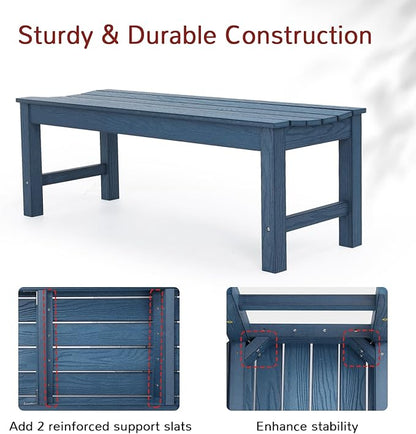 Stoog Backless Outdoor Bench, 2-Person Patio Benches for Outdoors, Weatherproof Garden Bench, Never Rot or Fade, for Enterway, Backyard, Porch and Park, Blue