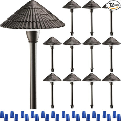 LEONLITE 12-Pack LED Low Voltage Landscape Lights, 3W Cast-Aluminum 12-24V Pathway Light, 5000K Daylight Waterproof Path Lights, ETL Listed Landscape Lighting Wired for Yard Lawn, Bronze