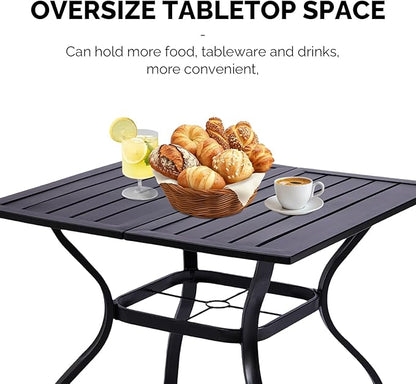VINGLI 5-Piece Outdoor Dining Set, Metal Patio Dining Set for 4, Square Dining Table with Umbrella Hole & 4 Patio Chairs for Porch, Balcony and Backyard