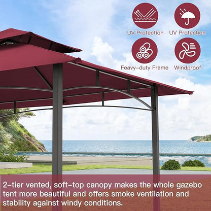 AECOJOY 8' x 5' Grill Gazebo, Grill Canopy for Outdoor Grill, 2- Tier BBQ Gazebo Shelter for Patio, Backyard and More (Wine Red)
