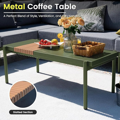 Sundale Outdoor 3 Pieces Patio Furniture Set, Metal Outdoor Sectional Sofa with Coffee Table, All-Weather Modern Outdoor Conversation Sets for Balcony, Porch, Poolside, Sunroom