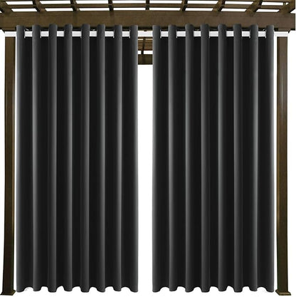 Waterproof Outdoor Curtain W105 x L108 - Grommet Top Sunlight Blocking Window Treatment Drapes Blackout Curtains for Home Bedroom Living Room Outdoor Patio Porch Pergola, Dark Gray, 2 Panels