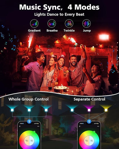 T-SUN Christmas LED Flood Light, 30W RGBCW Dimmable Outdoor Smart Lights, Color Changing LED Light with Remote & APP Control Waterproof Up Lights, Music Sync Stage Spot Light for House, Party (4 Pack)