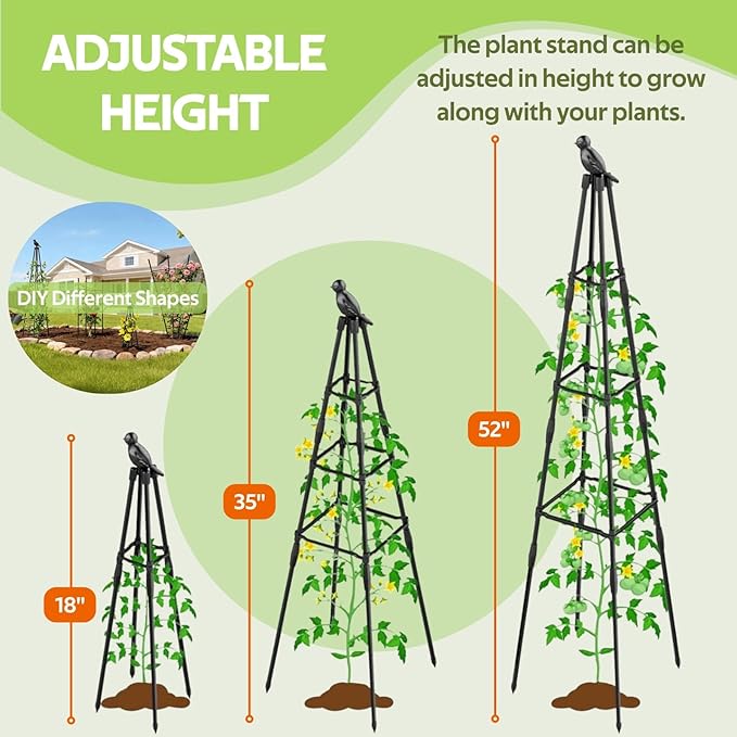 Garden Trellis for Climbing Plants Outdoor - Rustproof Plastic Coated Steel Core Tower Obelisk Trellis - Metal Teepee Trellis Vertical Plant Support for Vines Vegetables Flowers Indoor