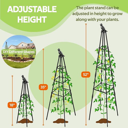 2 Pack Garden Trellis for Climbing Plants Outdoor - Rustproof Plastic Coated Steel Core Tower Obelisk Trellis - Metal Teepee Trellis Vertical Plant Support for Vines Vegetables Flowers Indoor