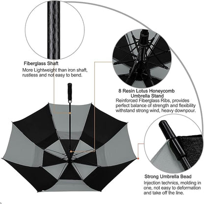 G4Free 47/54/62/68/72 Inch Automatic Open Golf Umbrella Oversize Extra Large Double Canopy Vented Windproof Waterproof Stick Umbrellas