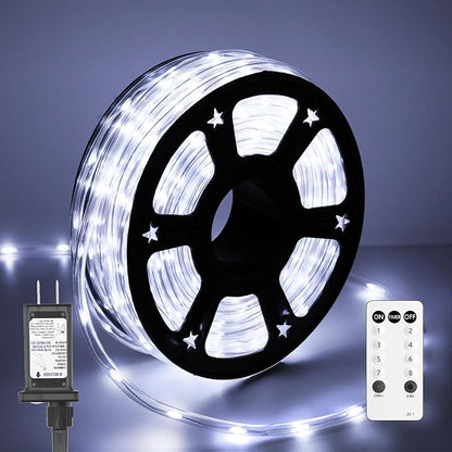 50FT 360 LED Waterproof Rope Lights Outside with Remote, 8 Modes and 4 Brightness Tube Lights for Christmas, Bedroom, Patio, Garden, Indoor Outdoor Decoration (Cool White)