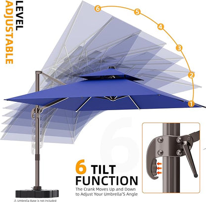 9' X 12' Cantilever Outdoor Patio Umbrellas with Base Included, Large Rectangle Umbrella Heavy Duty 360°Rotation Offset Umbrella for Garden Deck Pool Patio,Navy Blue