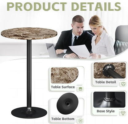 Flamaker Round Bistro Pub Table Modern Style Metal Base MDF Top Cocktail Bar Table Counter Bar Height for Pub, Dining Room, Party (1, Marble-Black)