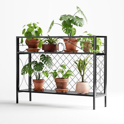 Zhongma 2 Tier Metal Sturdy Narrow Plant Stand, 47.24L x 12.6 W x 35.43 H inch, Indoor and Outdoor Heavy Duty Metal Plant shelf for Small Spaces 440 LBS Capacity