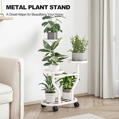 Plant Stand with Wheels 3 Tier Metal Plant Holder Corner Flower Shelf for Multiple Plants Display Rack for Bedroom Living Room Balcony Garden White (White, 3 Tier)