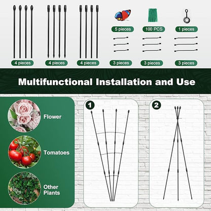 2Pack Garden Trellis for Climbing Plants Outdoor & Indoor, 47in Obelisk Trellis and Tomato cage 2 Shapes Rustproof Plant Support Indoor Plants Trellis for Potted Plants with 10pcs Colorful Butterfly
