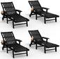 Patio Chaise Lounge Chair Set of 4, Oversized Lounge Chair Outdoor with 5 Positions, HDPE, Patio Lounge Chair with Wheels & Cup Holder for Pool, Deck, Poolside,Black